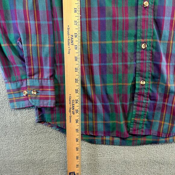VTG Steeple Chase Men's Button Down Shirt Green Purple Plaid Medium 80s 90s Era - Picture 4 of 8